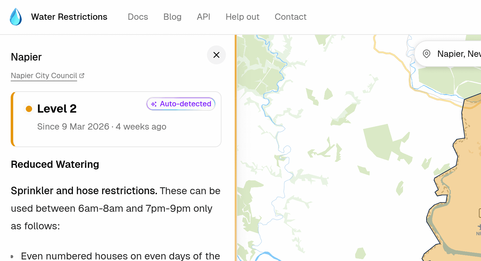 The Auto-detected badge shown on an area with an AI-detected restriction change
