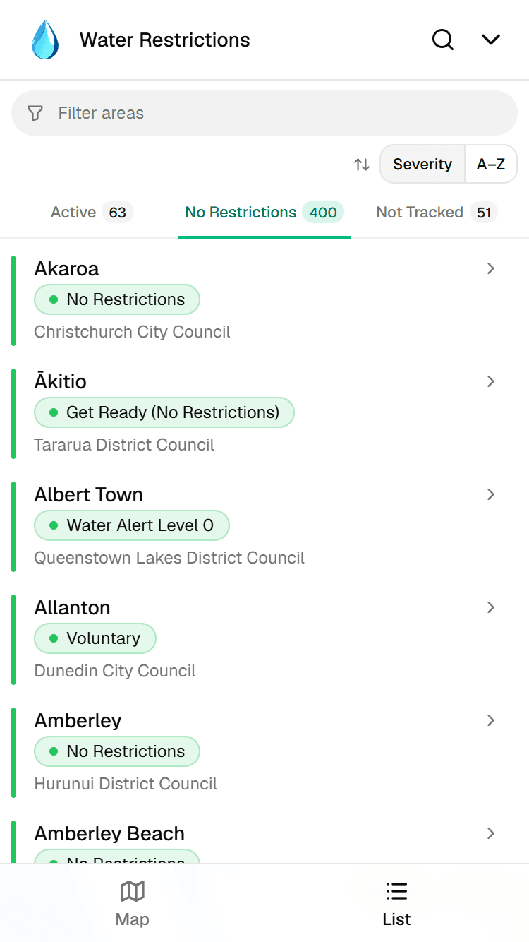 Mobile image showing the bottom bar for toggling between map and list views.